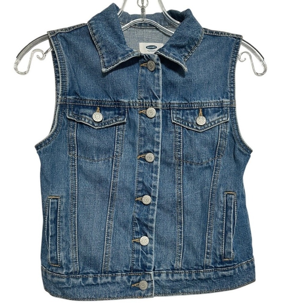 Old Navy Denim Vest Kids Blue Upcycle Painted Winnie the Pooh Honeybee Sky 14